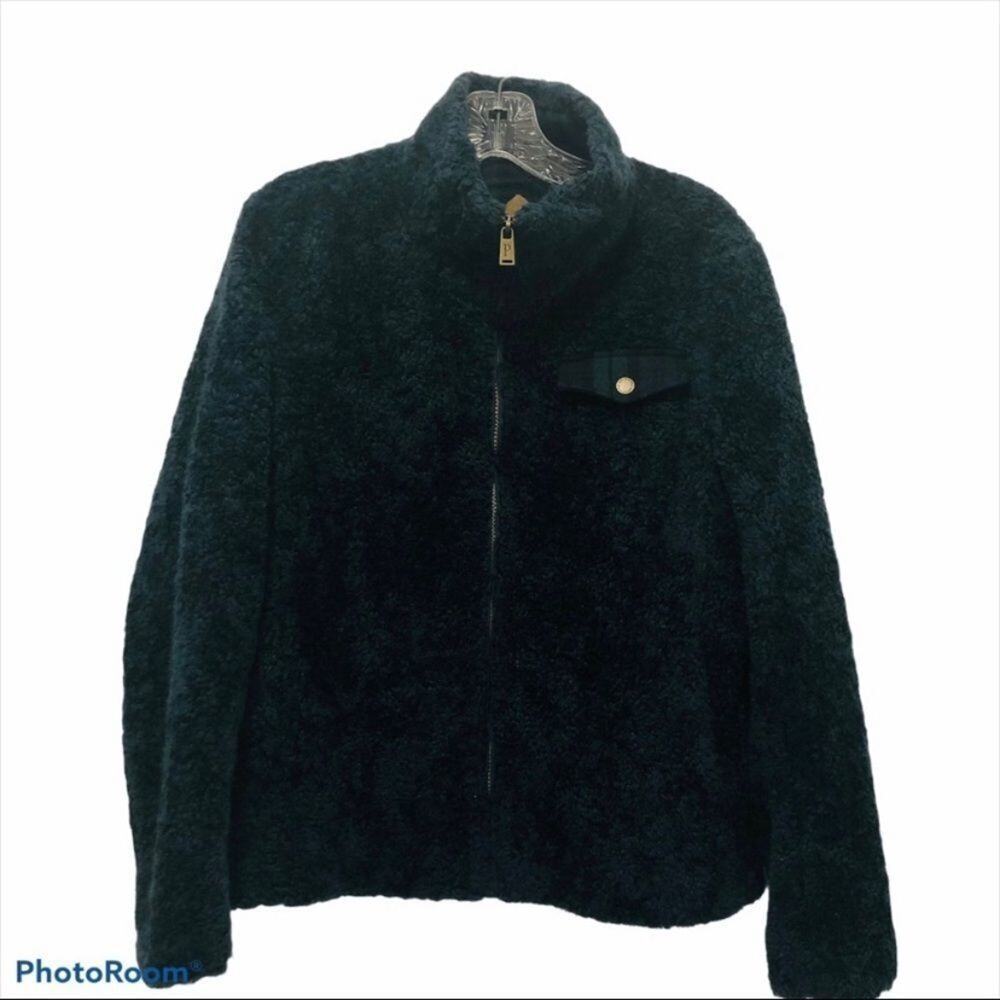Pendleton womens small Navy Blue and‎ Tartan Plaid Teddy Fleece Full Zip Jacket